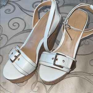 Aldo White Wedge Sandals with Silver Buckle